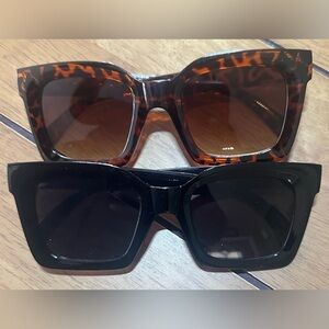 2pcs women’s sun glassesset oversized frames, brown leopard print  black plastic